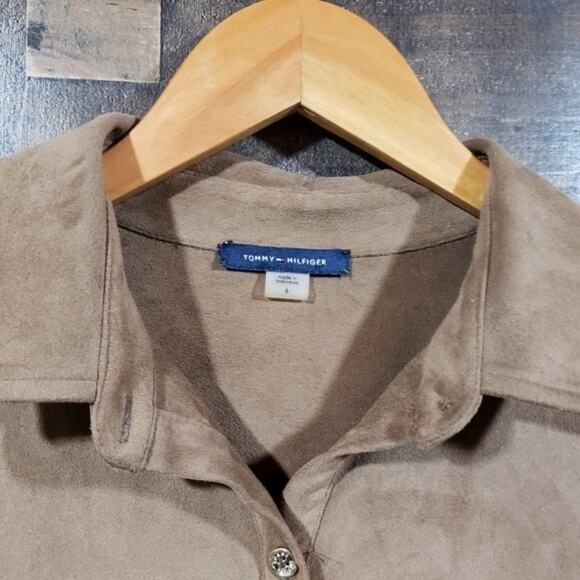 Tommy Hilfiger suede feel button front Shirt dress with tie waist woman's size 6 - Picture 3 of 12